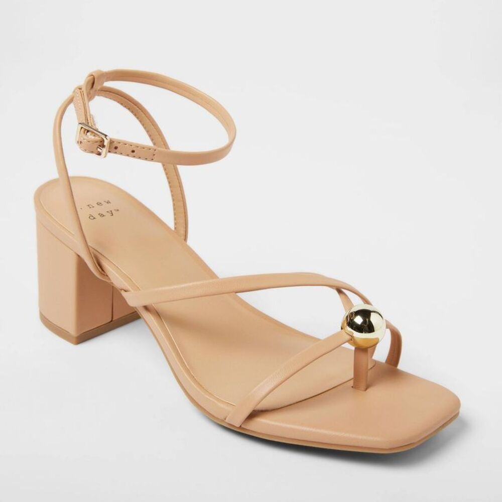 Women's Phoebe Strappy Ball Ornament Heels - Tan 8 Block Heel